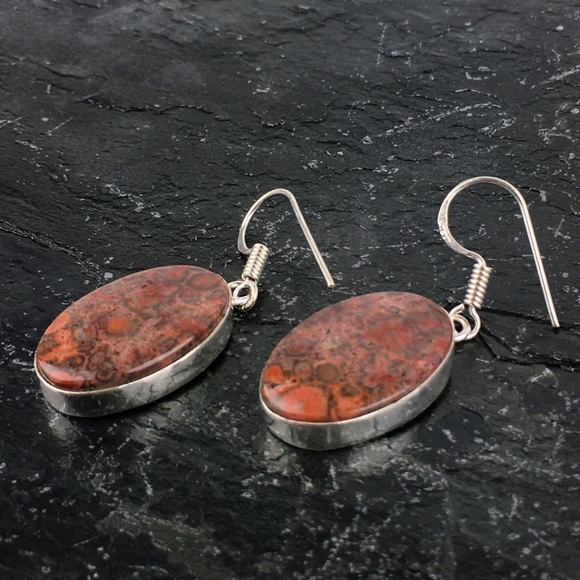 New Jasper Stone Hook Dangle Silver Earrings - Picture 3 of 7